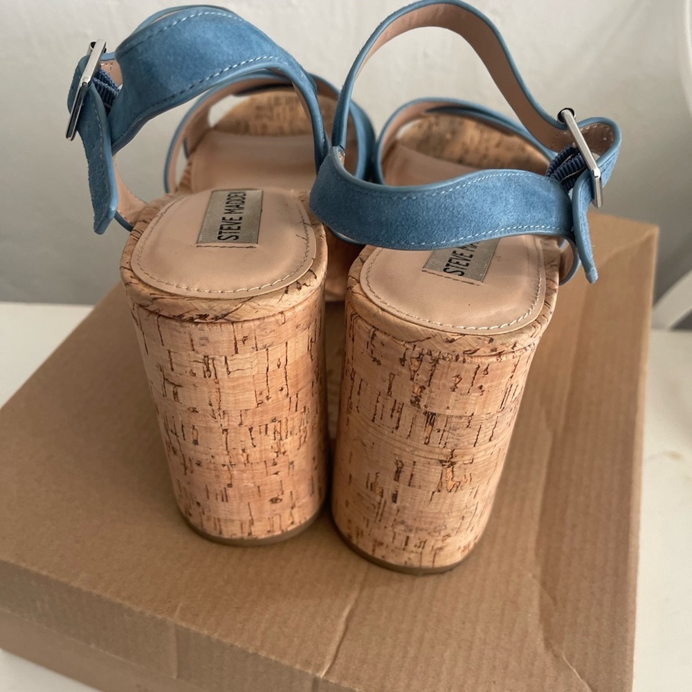 Steve Madden Brava Blue Suede Platform Heels - Picture 4 of 7